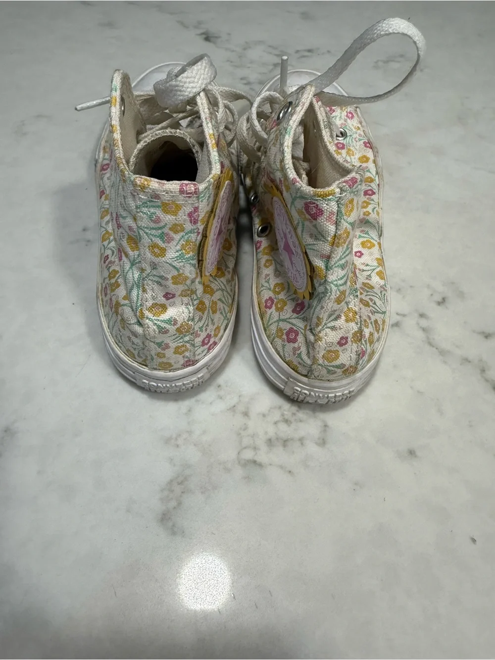 Converse Kids Floral High-Top Sneakers - White with Pink, Yellow & Green Accents